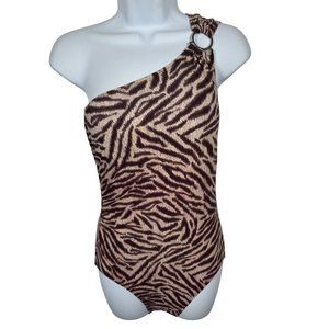 Michael Kors Size 8 Swimsuit Womens One Piece Animal Print One Shoulder Brown